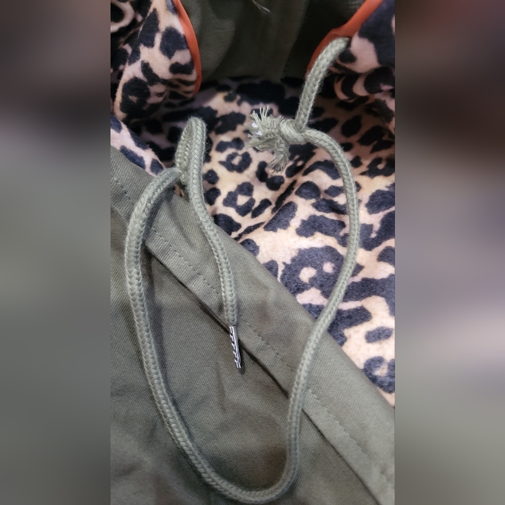 "Not For You" sequin khaki star women's utility Jacket with leopard lining 3XL - Picture 5 of 7